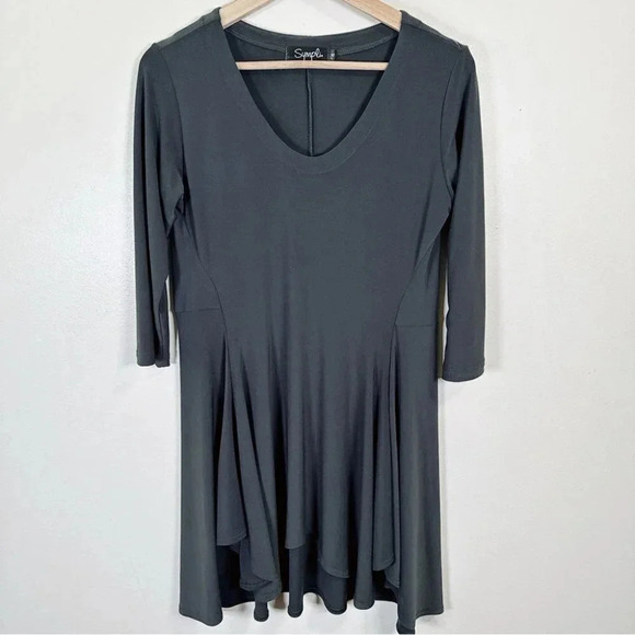 Sympli Hi Low Assymetric Three Quarter Sleeve Tunic  Grey Sage - Picture 5 of 16